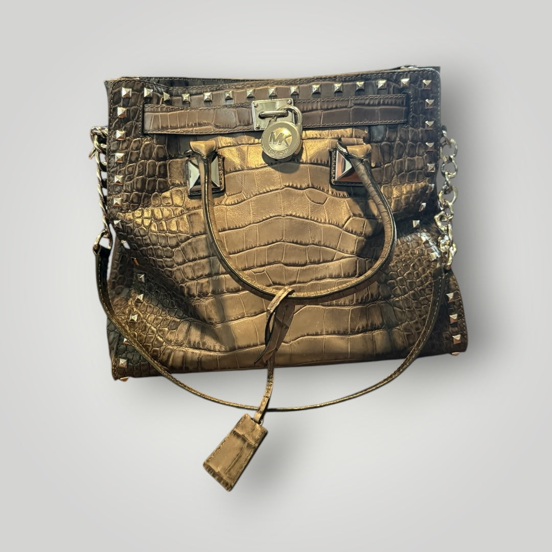 Michael Kors Croc Embossed Studded Metallic Tote Bag